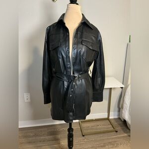 Tahari Black Leather Belted Jacket
